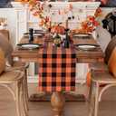 Softalker Fall Checkered Table Runner - Orange Buffalo Plaid Halloween Thanksgiving Stain Resistant Washable Table Decoration for Dining/Parties/Holiday Decor, 13 x 90 Inch