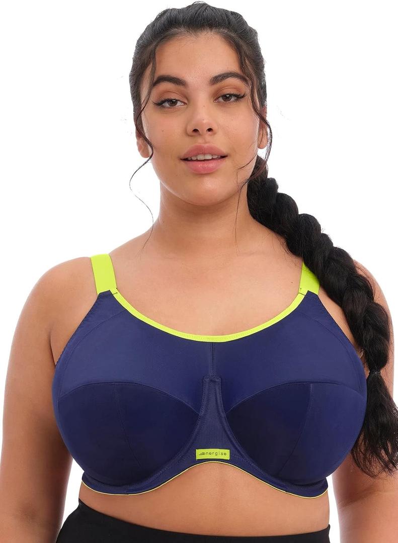Elomi Womens Energise Sports Bra: High Impact Support. Non-Compression Design, Racerback Option. UK Sizes D-k, Us Sizes D-o (32GG, Navy)