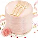 Festiva 200Pcs Pink Gold Cake Plates 6.3" with Forks 5"- Disposable Salad Plates-Pink Dessert Plates-Appetizer Plastic Plates - include 100Plates 100Forks for Party&Wedding&Easter&Mother's Day