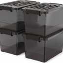 17 Qt Stackable Storage Bins with Lids, Black Clear Locking Plastic Storage Containers with Latches, Organizer Totes for Closet Pantry Bedroom Garage, Space Saving Nesting Storage Box（4 Pack）