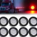 8Pcs 2.5" Red Round 13 LED Side Marker Lights Clearance Lights with Clear Lens, Light Grommet and 2-prong Wire Pigtail for Trailer Truck RV, Flush Mount, 12V, IP67 Waterproof