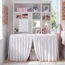 Breling 1 Pcs Ruffled Split Dorm Desk Skirt 42" L x 24" W x 30" H, White