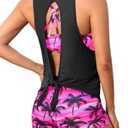 Aqua Eve 3 Piece Tankini Swimsuit for Women Tank Bathing Suit with Shorts Open Back Athletic Swimwear M