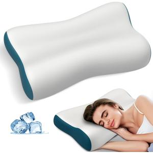 Cervical Neck Pillow for Pain Relief, Contour Memory Foam Pillows Ergonomic Pillow Orthopedic Cooling Pillow Bed Pillow Neck Support for Side Back Stomach Sleepers (Grey&blue)