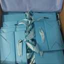Zhanmai 100 Pcs 4.7 x 2.4 x 3.9 Inch Mini Gift Bags Bulk with Tissue Paper Kraft Paper Bag with Handle Gift Tag for Graduation, Father's Day, Birthday, 4th of July, Wedding Showers (Light Blue)