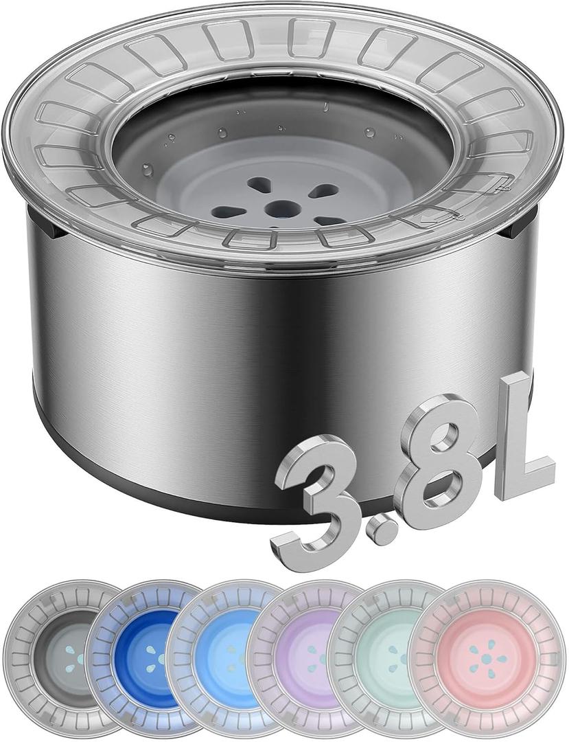 1Gallon Large Dog Water Bowl No Spill,Anti Digging Lid & Rubber Bottom Spill Proof Dog Bowl, Anti Splash Mess Dripless Slow Drinking Stainless Steel Water Bowl for Sloppy Messy Drinkers Car (Gray)
