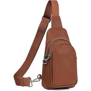 befen Genuine Leather Small Sling Bag for Women Anti-Theft Crossbody Chest Bags Fanny Packs for Travel with RFID Card Slots (Cognac Brown)