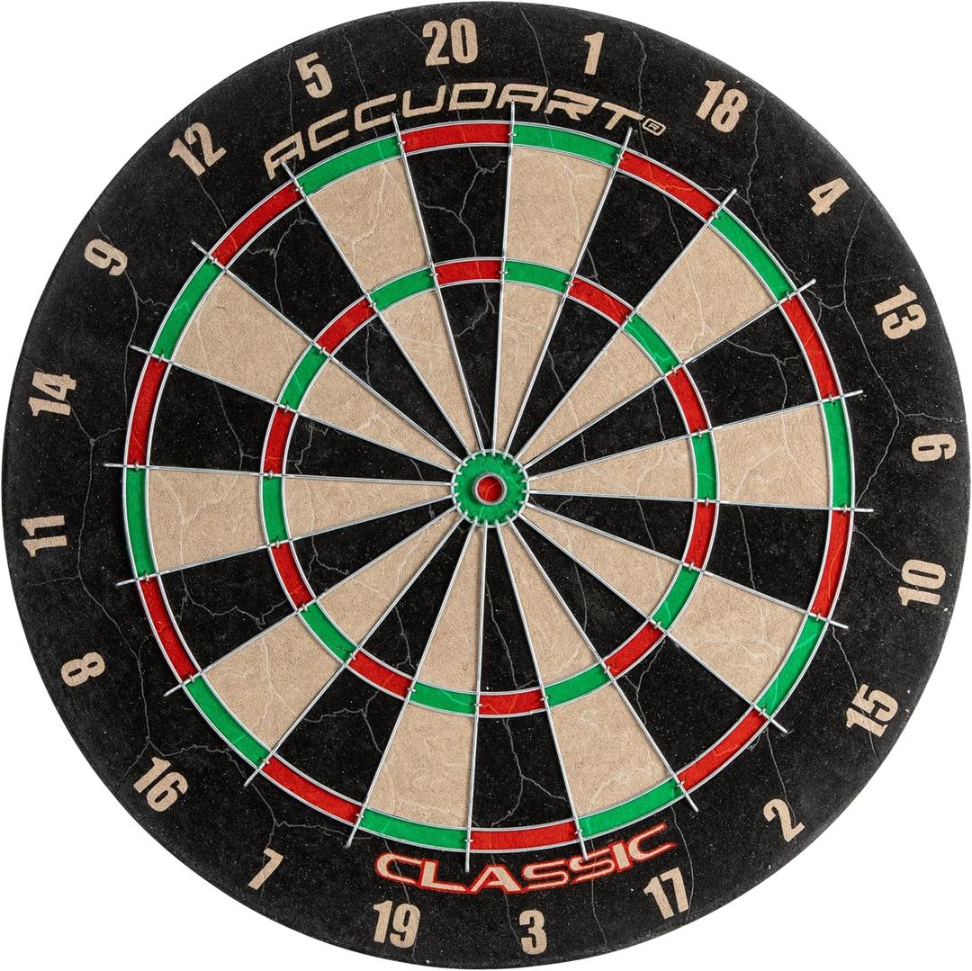Accudart Classic Bristle Dartboard Official 18 x 1.5 Sisal Board, SelfHealing Fibers, StapleFree Bullseye, Reduced BounceOuts Ideal for SteelTip Darts