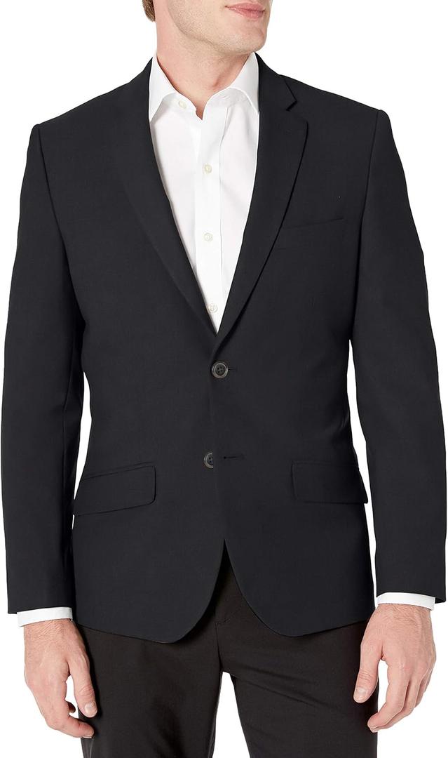 Amazon Essentials Men's Long-Sleeve Button-Front Slim-Fit Stretch Blazer (50, Black)