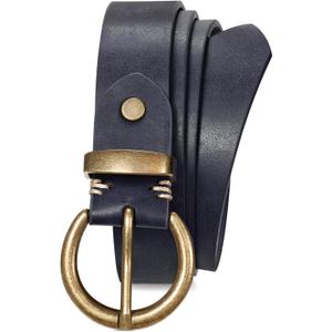 JASGOOD Women Leather Belt for Jeans Pants Vintage PU Leather Belt Solid Brass Circle Buckle for Ladies, Size 130 cm