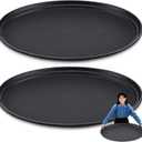 2 Pcs Large Restaurant Serving Trays 24" x 29" Oval Plastic Food Serving Tray Non Slip Rubber Lined Black Serving Tray for Cafeteria (2)