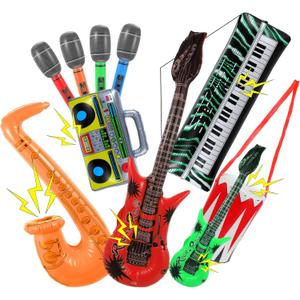 24 Pcs Inflatable Instruments Party Props Set Inflatable Guitar Microphone Saxophone Bass Recorder Piano Theme Rock Decorated Vintage Period Party