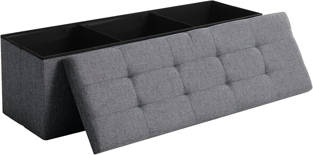45.3 Inches Storage Ottoman Bench Foldable Seat Footrest Shoe Bench End of Bed Storage with Flipping Lid, 166L Storage Space, Linen Fabric Dark Gray