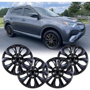 Universal 17 Inch Hub caps Wheel Covers for Cars, Set of 4 Fits Most Cars Hubcaps 17" Wheel Rim Cover Replacement Black Lacquer