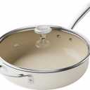 Redchef Ceramic Saute Pan with Lid, Nonstick Deep Frying Pan, 5QT Jumbo Cooker with Helper Handle & Lid, Non Toxic Ceramic Cooking Pan, Chef Pan, Dishwasher & Oven Safe, PFAS PFOA & PTFE Free (Beige)