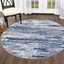 SIILOOM 5' Round Rug Washable Rug for Entryway, Navy Blue Gray Neutral Multi Soft Non-Slip Area Rugs Modern Abstract Low-Pile Carpet, Neutral Vintage Circle Rugs for Living Room Dining Bedroom Foyer