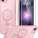 FNTCASE for iPhone 17e Case: iPhone 16e Phone Case [360 Spin Magnetic Stand] [Compatible with Magsafe] [Screen Protector] Translucent Matte Military Grade Shockproof Protective Phone Cover Pink