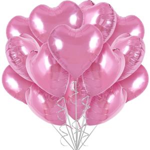 TONIFUL 30Pcs 18 Inch Pink Heart Balloons Pink Heart Shape Foil Mylar Balloons Decoration for Birthday Valentine's Day Wedding Bridal Shower Anniversary Engagement Party Supplies