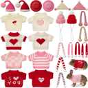 24 Pcs Valentine's Day Guinea Pig Clothes Includes 8 Guinea Pig Stuff Warm Sweaters, 8 Hand-Knitted Mini Hats, and 8 Cute Little Scarves for Hamster Bunny Small Animal Warm Costume