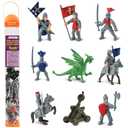 Safari Ltd. Knights & Dragons Toob - Set of 10 Mini Figurines: Red & Blue Kingdom Knights, Catapult, and Green Dragon - History Learning Toy Figures for Boys, Girls & Kids Ages 3+