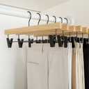 TOPIA HANGER Pants Hangers 20 Pack, Wooden Clothes Hangers with Black Clips and Rotatable Hook, Durable Natural Rubber Wood Hangers for Skirts, Pants, Jeans, Shorts - CTS05N
