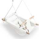 Baby Swing Indoor and Outdoor, Canvas Hammock Swing for Baby to Toddler with a Comfortable Seat, Macaroon Wooden Toy, Adjustable 5-Point Harness,Gift for Baby Boys Girls, 3 Modes, White