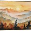 TLESKE Vintage Orange Boho Fall Sun Sunset Landscape Large Wall Art Decor Framed 15x40, Autumn Rustic Farmhouse Canvas Wall Art Print for Bedroom Living Room, Mountain Forest Wall Artwork Picture