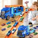 Truck Toys Car Track Set for 3 4 5 6 Years Old Boys, Carrier Truck Transporter Car Race Track with 12 Die-Cast Racing Car Toys, Birthday Gifts for Toddlers Kids Girls Age 3 4 5 6 7 8