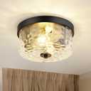 Emak 11 Inch Flush Mount Ceiling Light Fixture, Modern Black Light Fixtures Ceiling Mount with Hammered Glass Shade, 2-Light Drum Ceiling Lights for Bedroom, Bathroom, Hallway, Kitchen, FM082-BK-HG (Black & Hammered Glass)