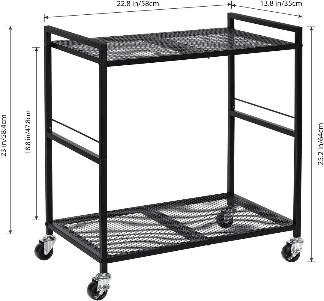 Computer Tower Stand, PC Tower Stand Metal Rolling Cart Holds up to 40lbs, 2 Tier Mobile Printer Stand with Storage Under Desk for Home & Office, Black