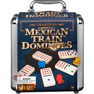 Spin Master Games, Mexican Train Dominoes Set in Aluminum Carry Case, Includes Colorful Trains for Fun-Filled Family Game Night, for Kids & Family, 2-8 Players, for Ages 8 & Up