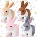 Halloscume 4 Pcs Interactive Bunny Toys for Kids 7" Easter Realistic Hopping Rabbit Plush Stuffed Electronic Walking Barking and Wagging Tail Bunny Toys for Birthday Easter Gift(Short Hair Rabbit)