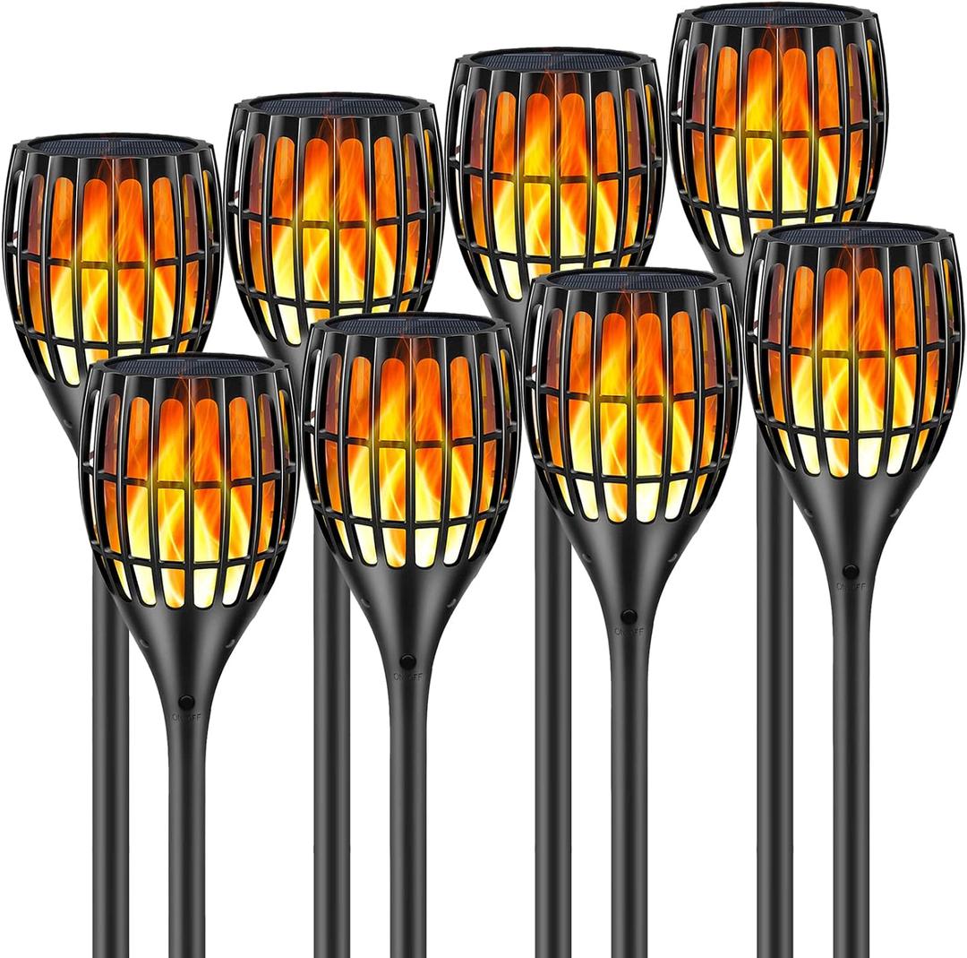Solar Torch Light with Flickering Flame, Solar Lights Outdoor Garden Waterproof Dancing Flames Light, Flickering Flames Garden Light, Landscape Decoration Pathway Patio Lights 43",8P