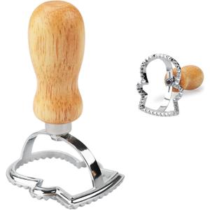 Wooden Handle Stainless Steel Cookie Stamps,Christmas Snowman Cookie Cutter Custom Embossed Biscuit Stamp for Baking, Durable Cookie Decorating Tools