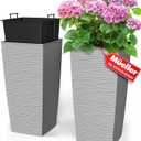 Mueller M-Resin Heavy Duty Tall Planters for Outdoor Plants, Indoor Grande Plant Pots, Boxes, Trees, Flower Pots, 2-Piece Set, 24”, Modern Design, Built-in Drainage, Front Porch Decor, Light Gray