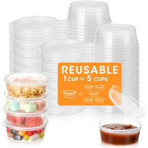 AIEVE 2 oz Reusable Jello Shot Cups with Lids, 50 Pack Heavy Duty Portion Containers, Plastic Small Souffle Cups for Party Household, Portion Control, Meal Prep, Salad Dressing, Sauce Dipping