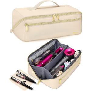 Mancro Hot Hair Tools Travel Bag with Separate Heat Resistant Mat, Large Capacity Wide-open Pouch, Hair Accessories Organizer for Flat Irons, Straighteners, Curling Iron,Travel Essentials for Women (Standard, Beige)