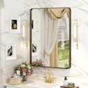 22x30 Bronze Bathroom Wall Mirror, Brushed Metal Framed Vanity Mirror for Wall, Rounded Rectangle Mirror for Modern Farmhouse Wall, Anti-Rust (Horizontal/Vertical)