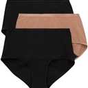 Hanes Women's Comfort, Period. Briefs, Super Leak Post-Partum & Period Underwear, 3-pack Briefs, Black/Pecan/Black, 3XL