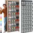 Windyun 40 Over The Door Shoe Organizer, Large Mesh Pocket Hanging Shoe Rack Hanger Large Capacity Gray Behind The Door Storage Holder for Dorm College Closet Entryway Bedroom Utility Room Women Men