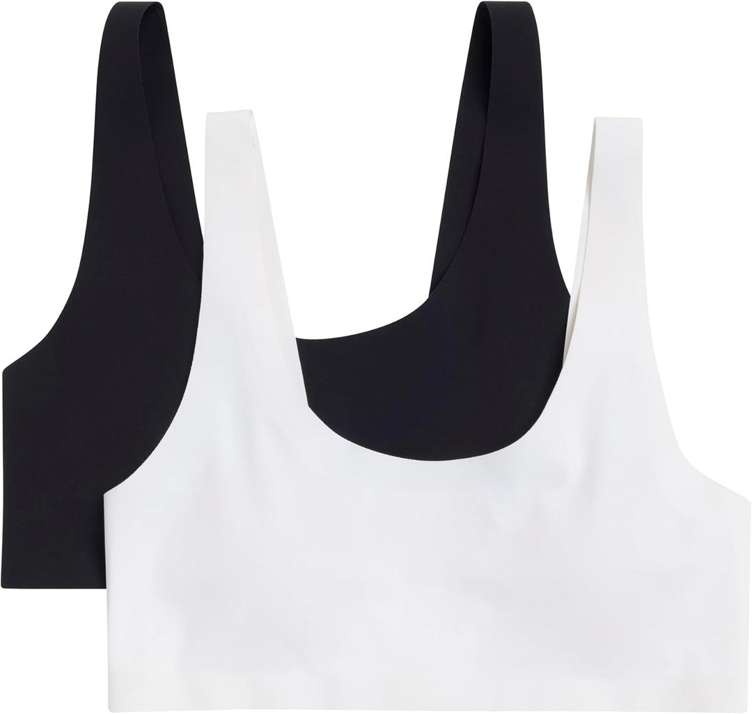 Hanes Girls' Bonded Comfort Bra 2-Pack (Large, White/Black)