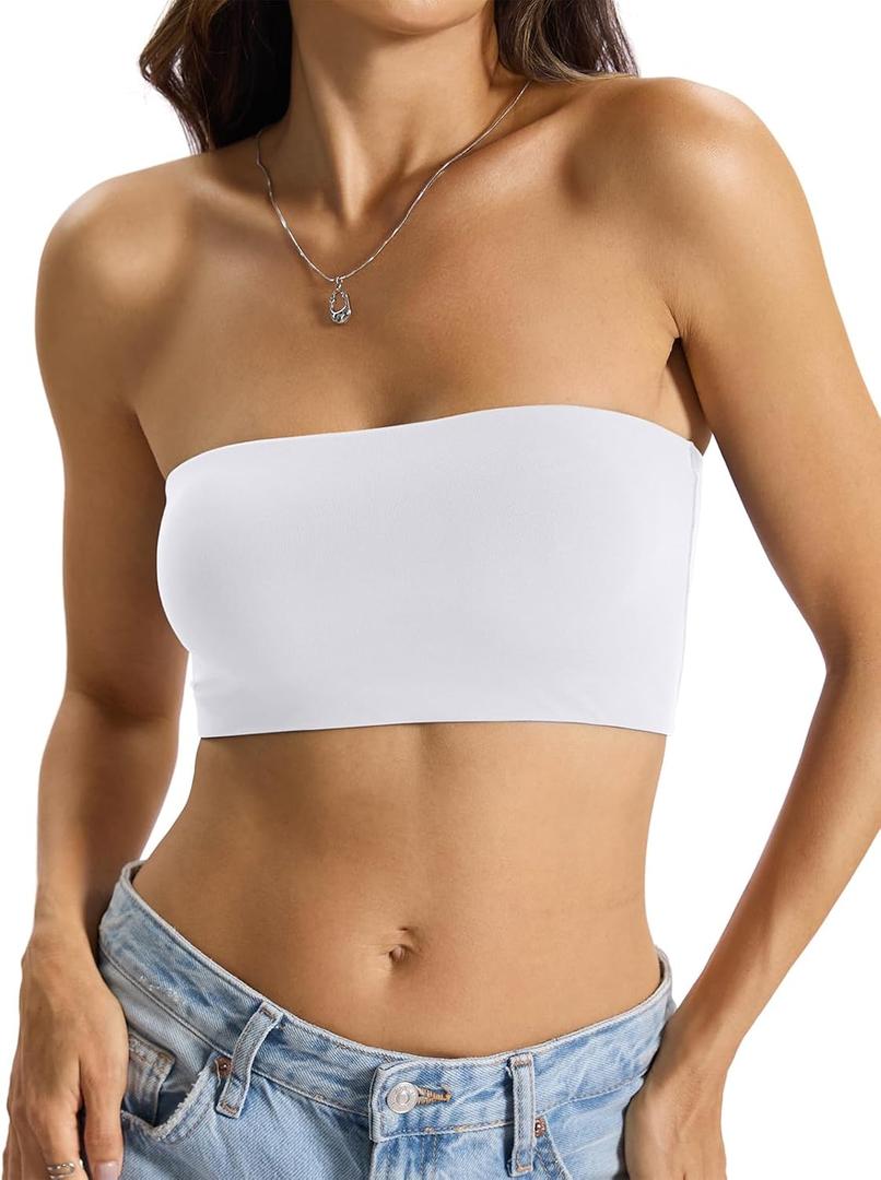 EasyGala Womens Double Lined Tube Tops Crop Tank Top Non-Padded Strapless Bandeau Shirts Sexy Going Out Tops Summer 2026 (White, S)