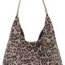 Oweisong Leopard Tote Bag for Women Suede Leather Cheetah Print Hobo Shoulder Bag Large Vintage Satchel Handbag (Khaki)