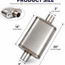 3 Inch Center Inlet Center Outlet Universal Performance Exhaust Muffler - 409 Stainless Steel Straight Through Perforated Core fit for Trucks and Cars, Deep Aggressive Sound