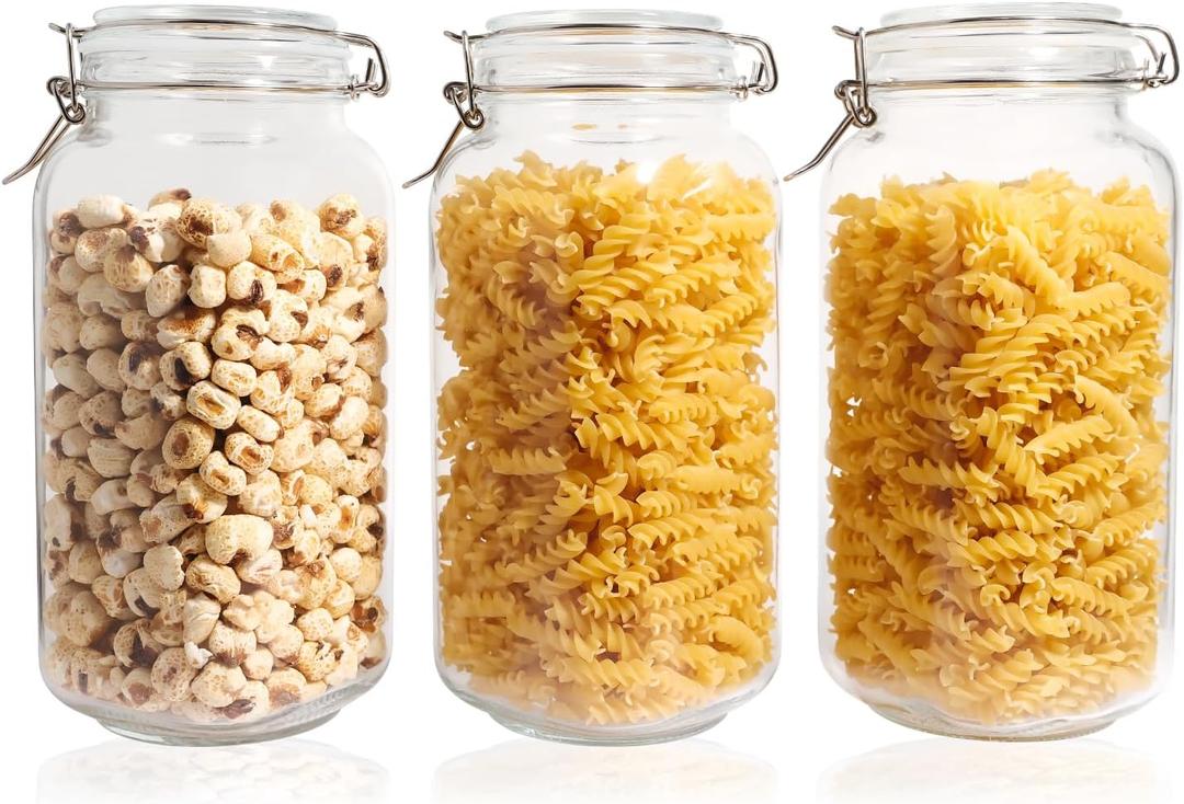 Glass Jars with Airtight Lid, Large Glass Food Storage Jars, 3 Pack Wide Mouth Airtight Glass Jars for Flour, Cereal, Coffee, Pasta and Canning(70OZ)