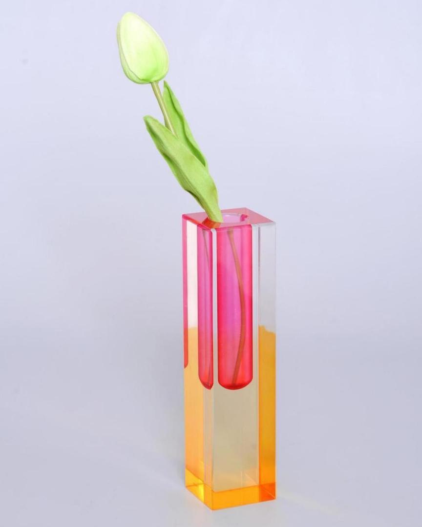 Acrylic Vase, Bud Vase for Centerpieces, Maximalist Decor Cute Flowers Vases for Modern Home, Office, Bedroom, Living Room, Dining Table (Fluorescent Pink, Sunny Orange)