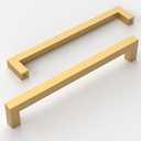 Amerdeco 10 Pack Brushed Gold Cabinet Pulls 8 Inch(204mm) Hole Centers Kitchen Cabinet Handles Cabinet Hardware Cupboard Handles Square Drawer Pulls SH0004