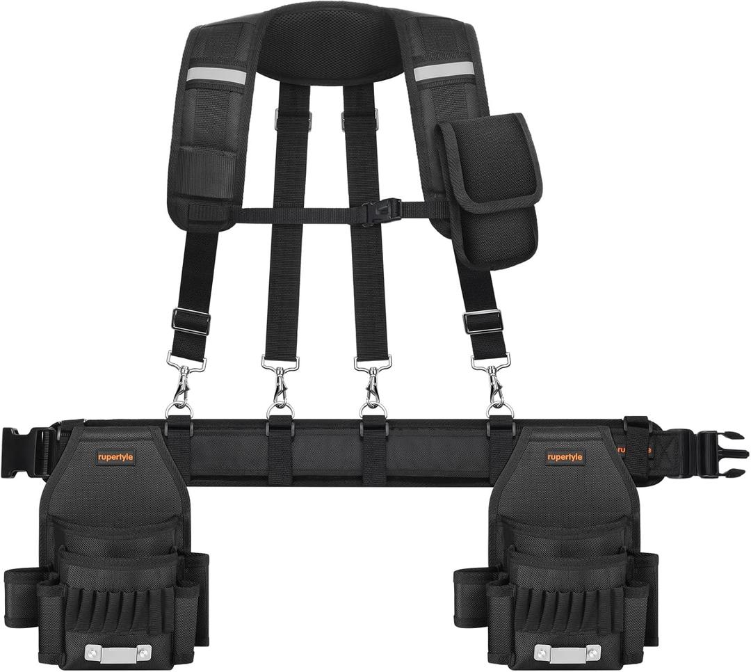 Tool Belt for men | For persons under 178cm in height and 170lbs in weight only | With Suspenders | Detachable & Adjustable Tool Pouch Bag | Electrician,Carpenter,Construction