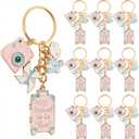 SUNNYCLUE 1 Box 10 Sets Travel Themed Keychains Bulk Airplane Key Chain Pack Cute Pink Enamel Metal Journey Pilot Camera Luggage Charms for Handbags Party Wedding Favor DIY Purse Car Door Keys Women