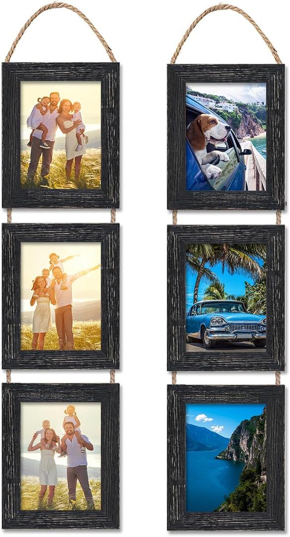 5x7 Wall Hanging Picture Frames Collage with 3 Opening Frames Black 2 Pack